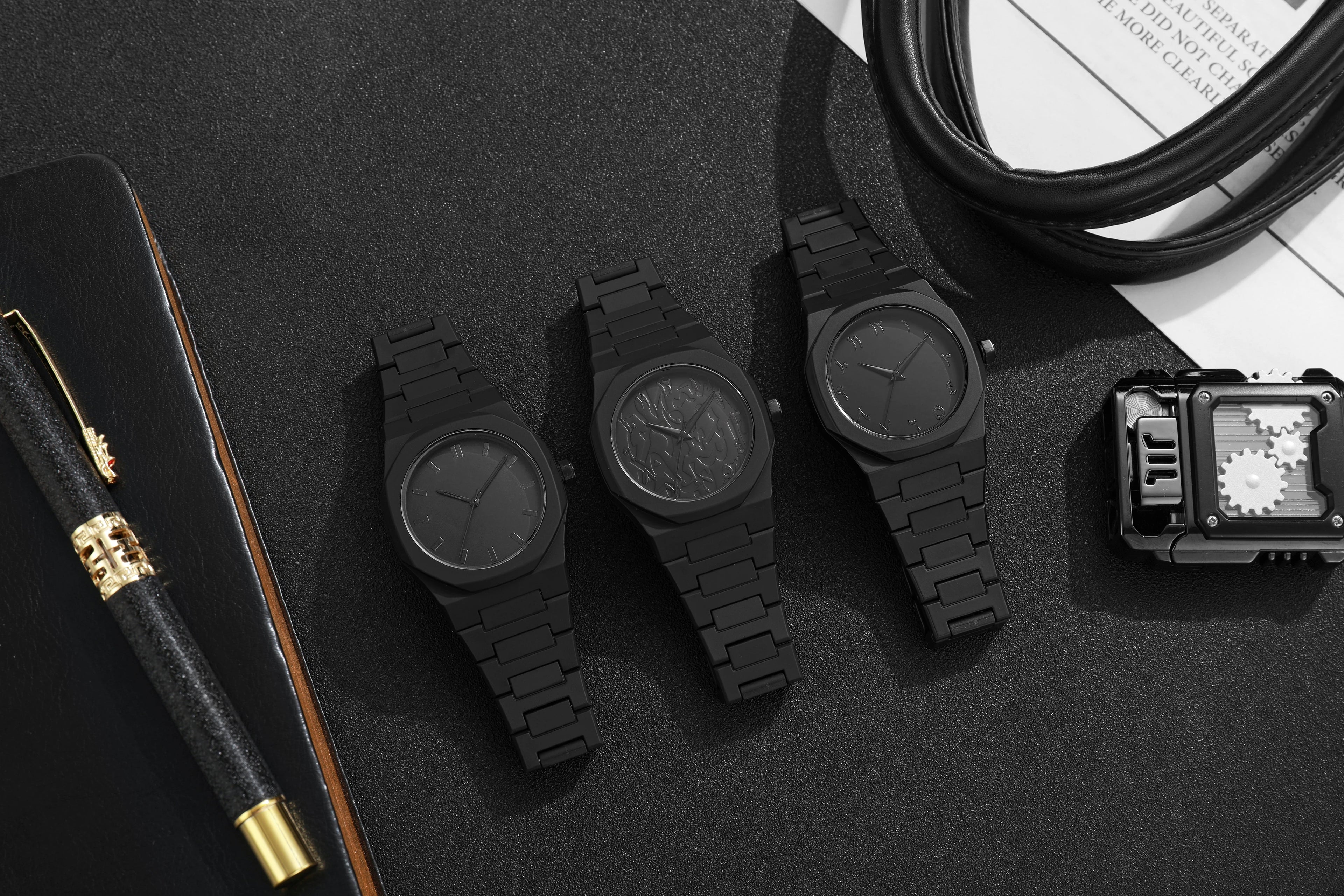 Modern Minimalist Kişilik Yaratıcı Tamamen siyah erkek saati Arapça Dijital Spor Eğlence Kuvars İzle Benzersiz Tasarım İzle